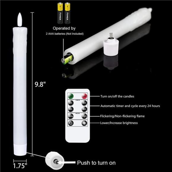 Drip Wax Flameless Taper Candles Flickering with 10-Key Remote, Battery Operated - Picture 5 of 5